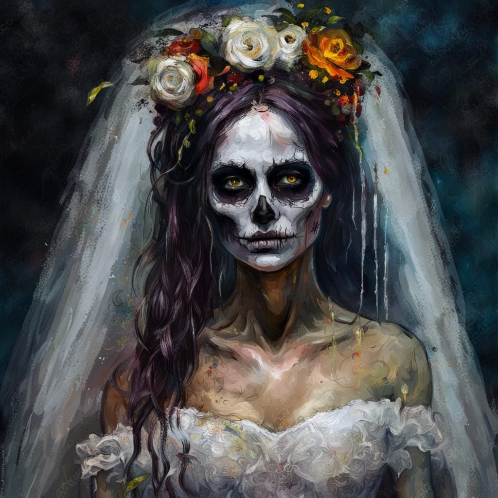 Gothic Impressionist Undead Bride Portrait in 8k