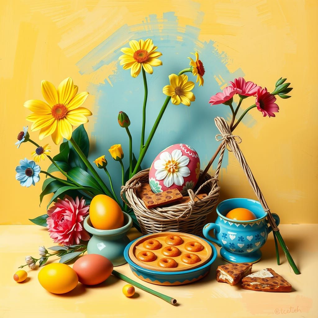 Vibrant Spring Floral Still Life in Tetradic Colors