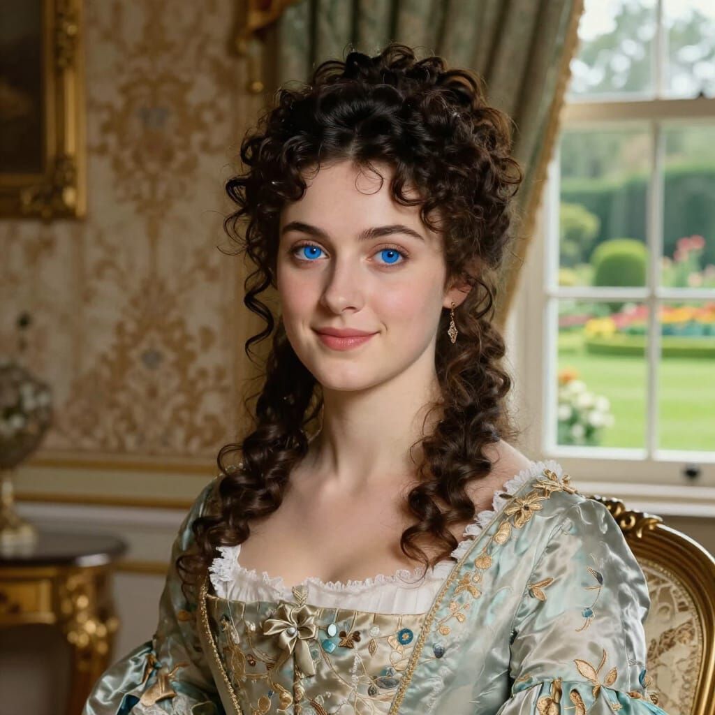 Regency Woman Portrait in Romantic Oil Painting Style