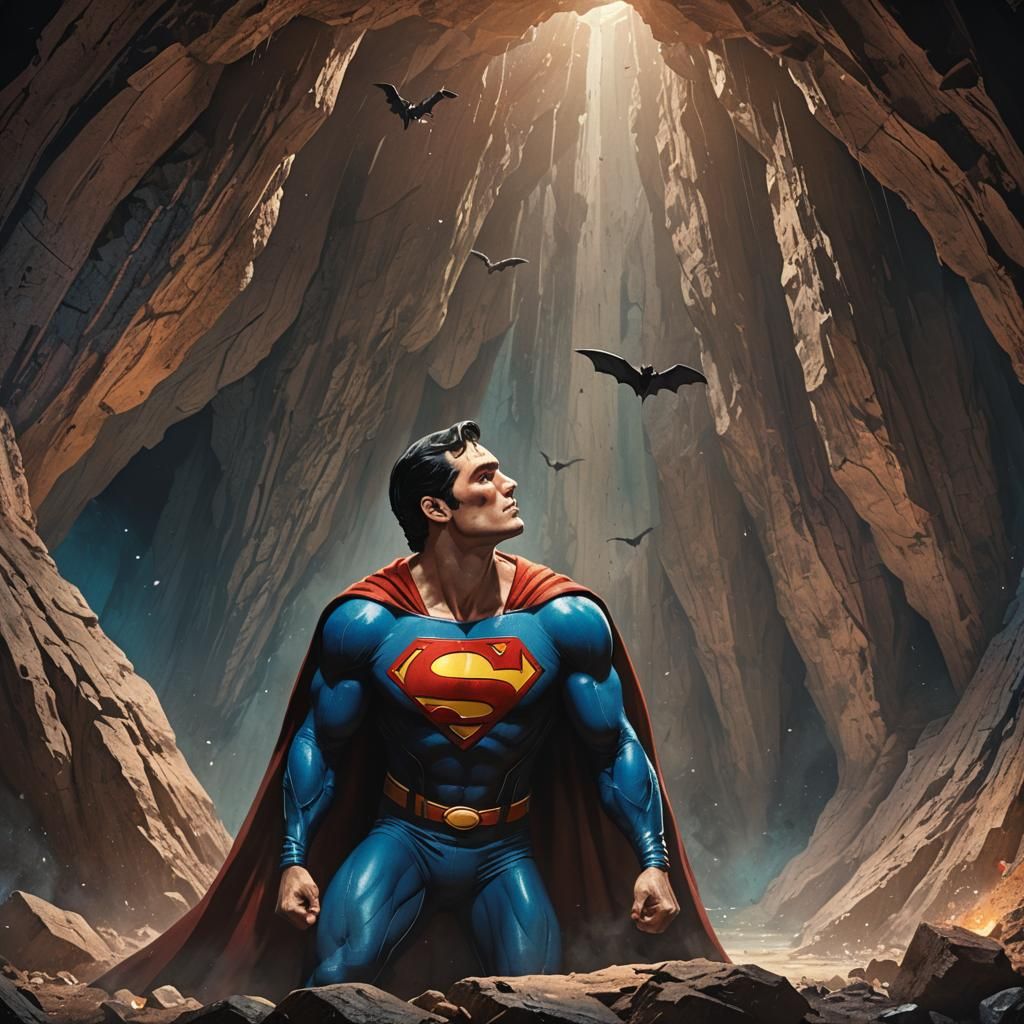 Superman and Bat: Hyperrealistic Cave Kiss
