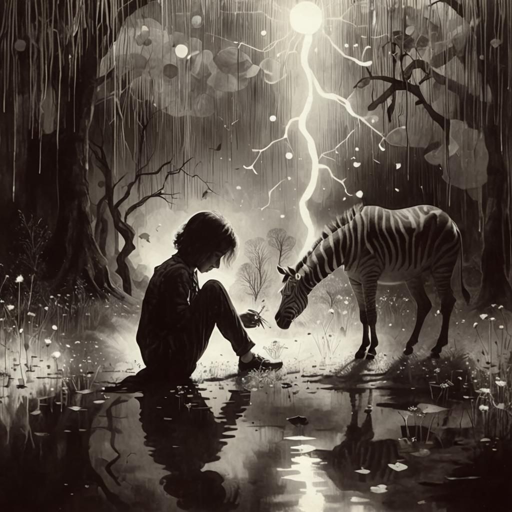 Zebra in Dandelion Dreamscape: Surrealist Composition