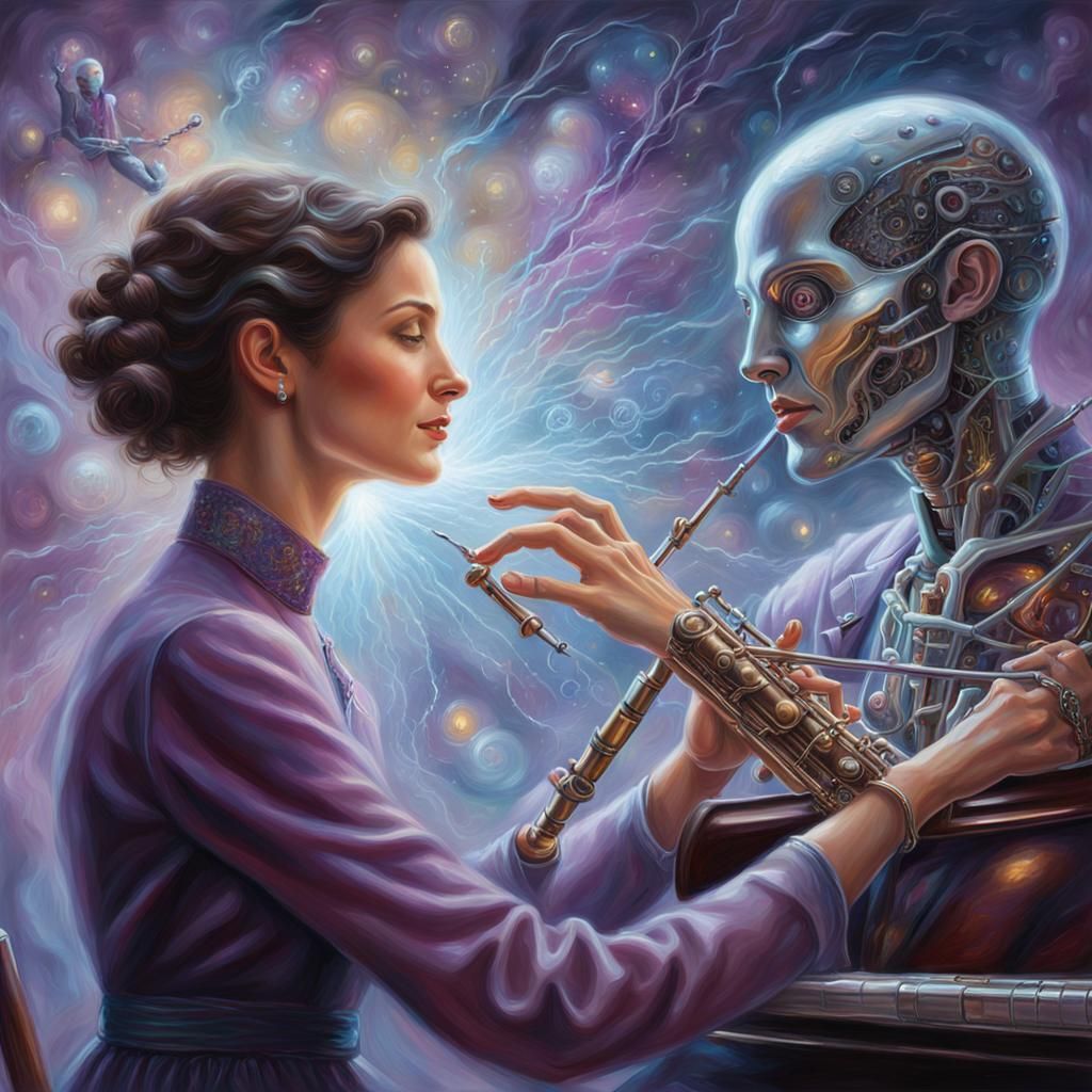 Cyborg Dexterity: Ethereal Fantasy Oil Painting