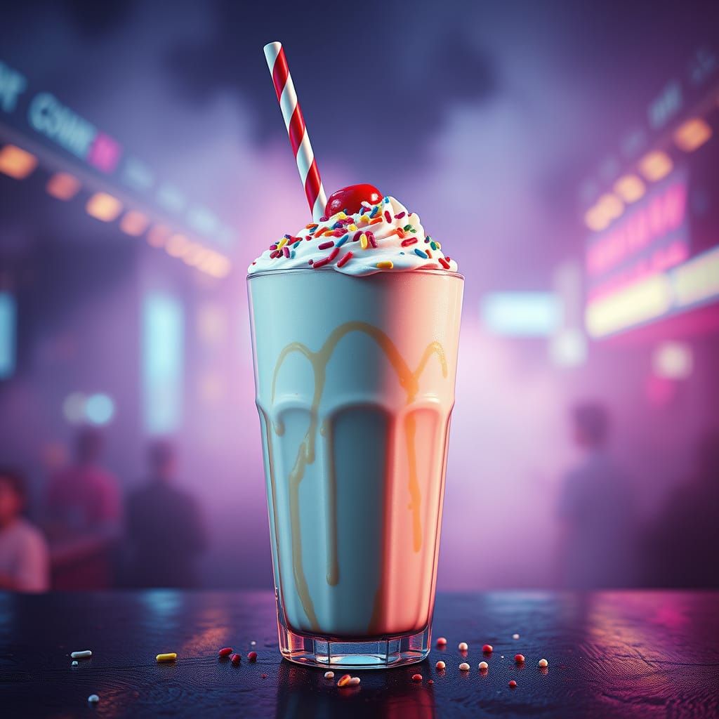 Colorful Milkshake with Cherry in Cinematic Lighting