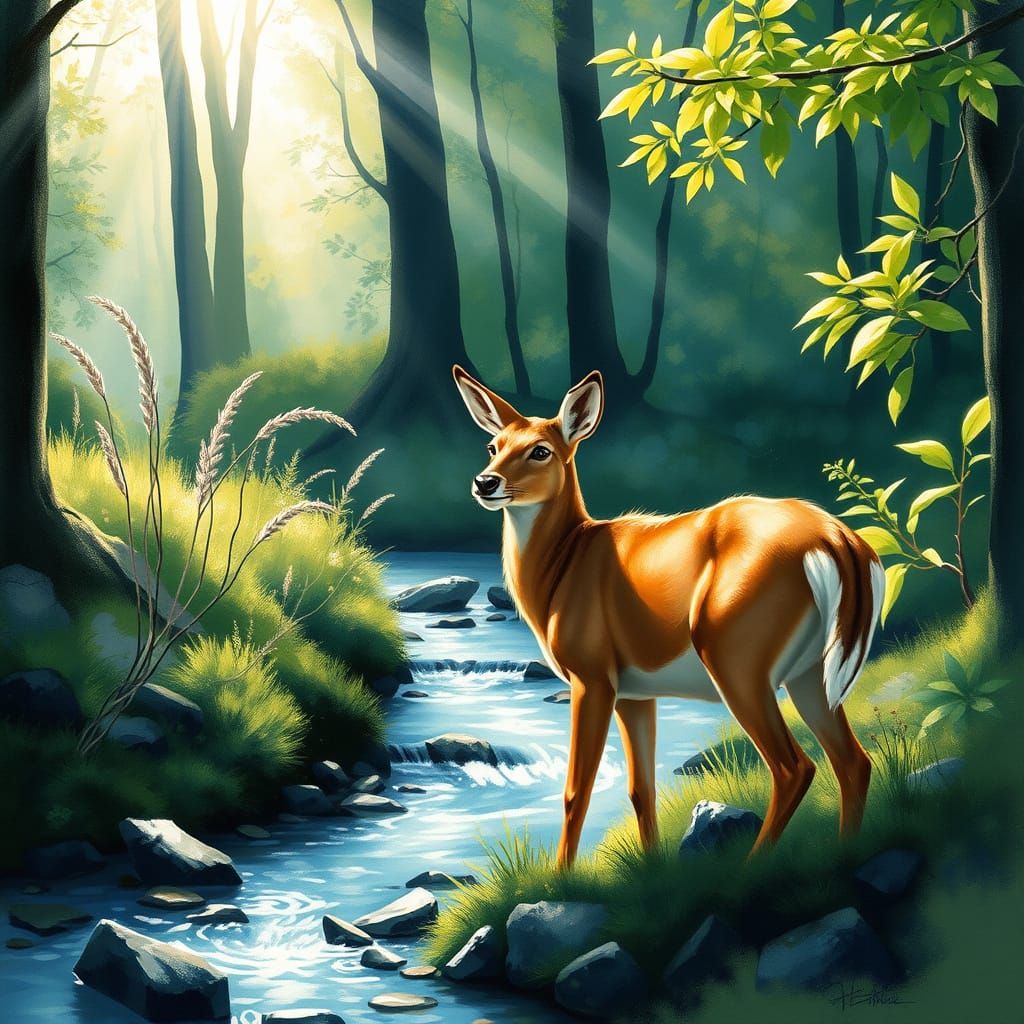 Elegant Deer in Morning Light Watercolor