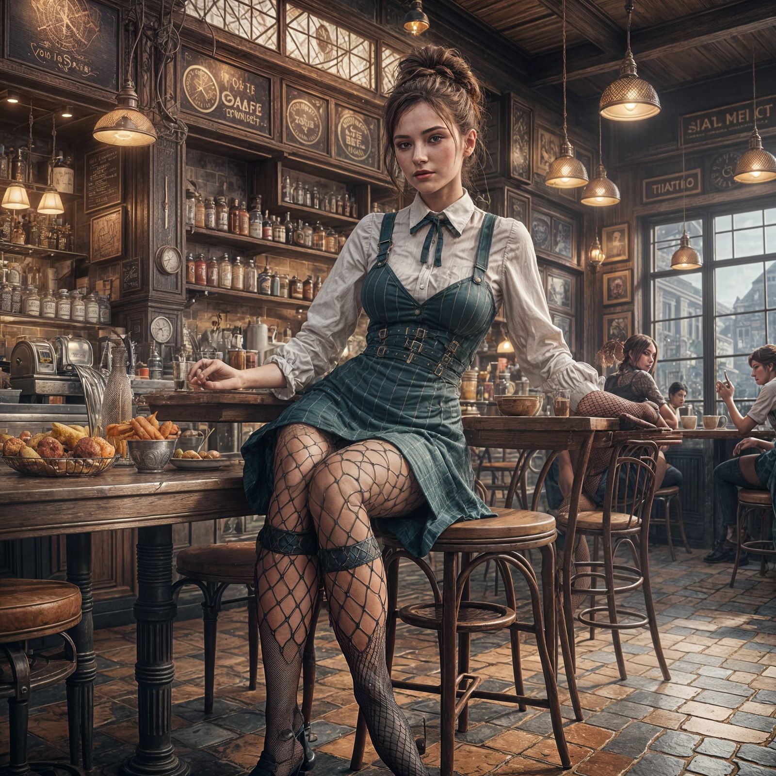 Woman in Fishnets: Detailed Matte Painting