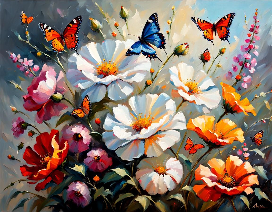 Painterly Flowers and Butterflies in Alla Prima Style