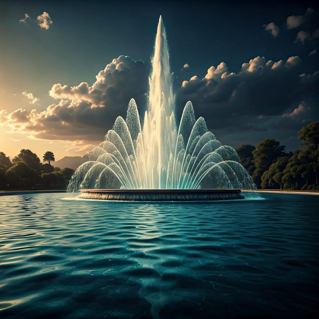Detailed Fountain in Crystal Water with HDR Lighting