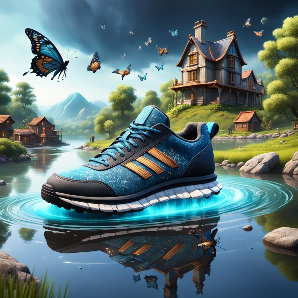 Enchanting River Scene with Dancing Cats, Detailed Matte Pai...