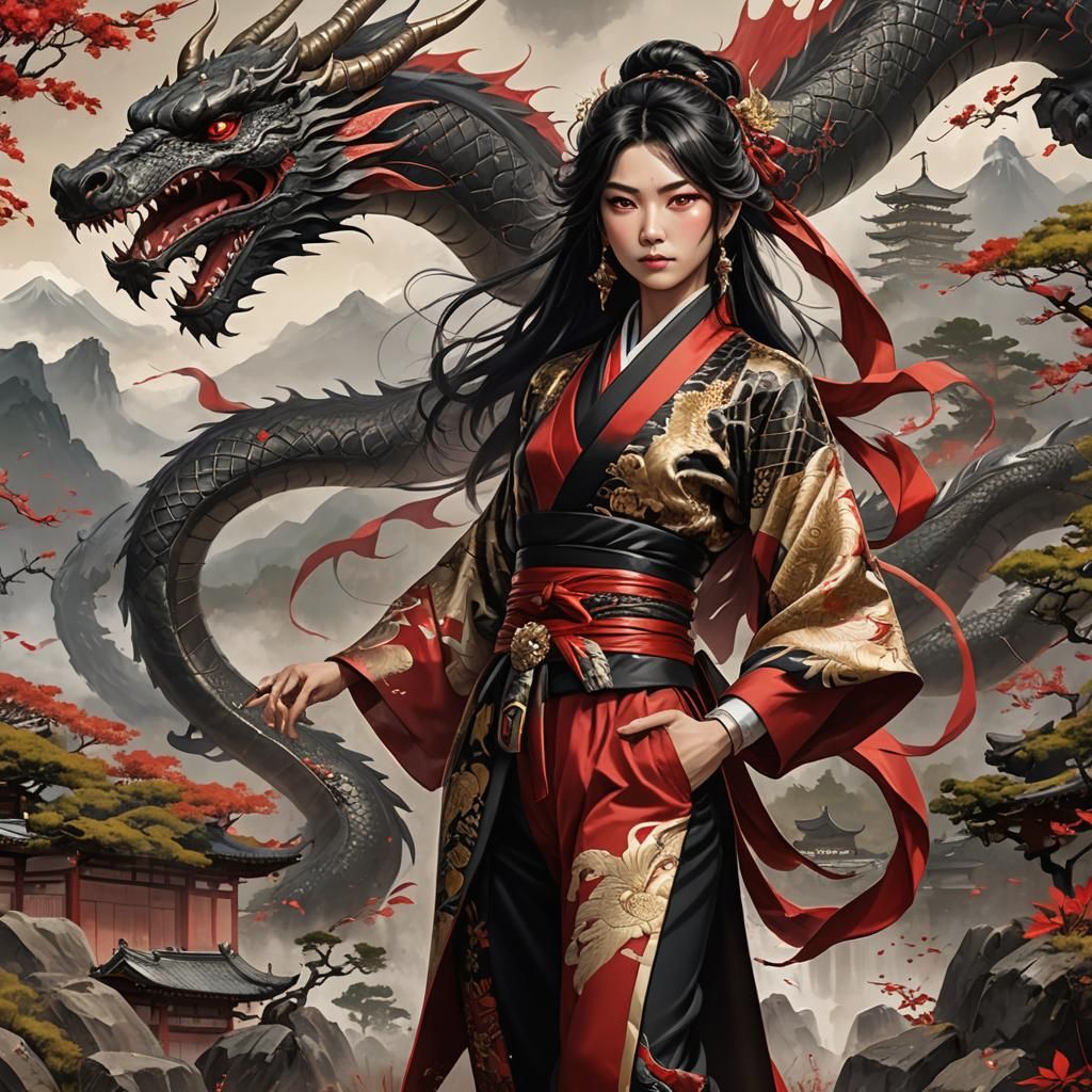 Japanese Goddess Practicing Samurai Art