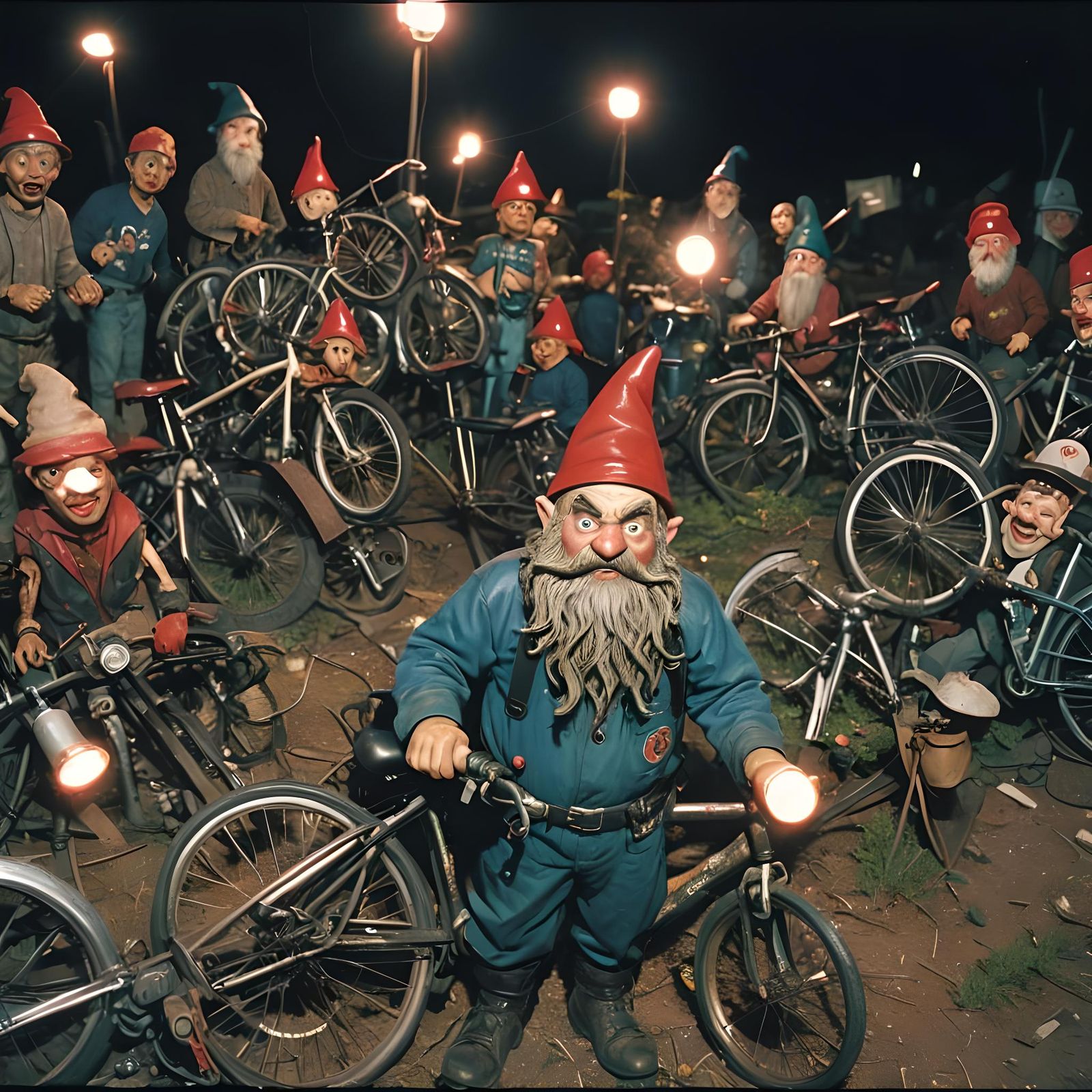 Cybernetic Gnome Mechanics in Analog Horror Style