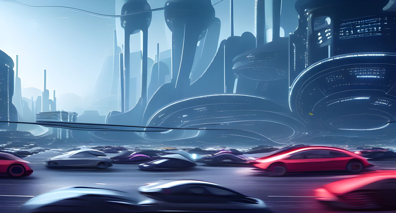 Dystopian Futuristic Traffic in Cyberpunk Style