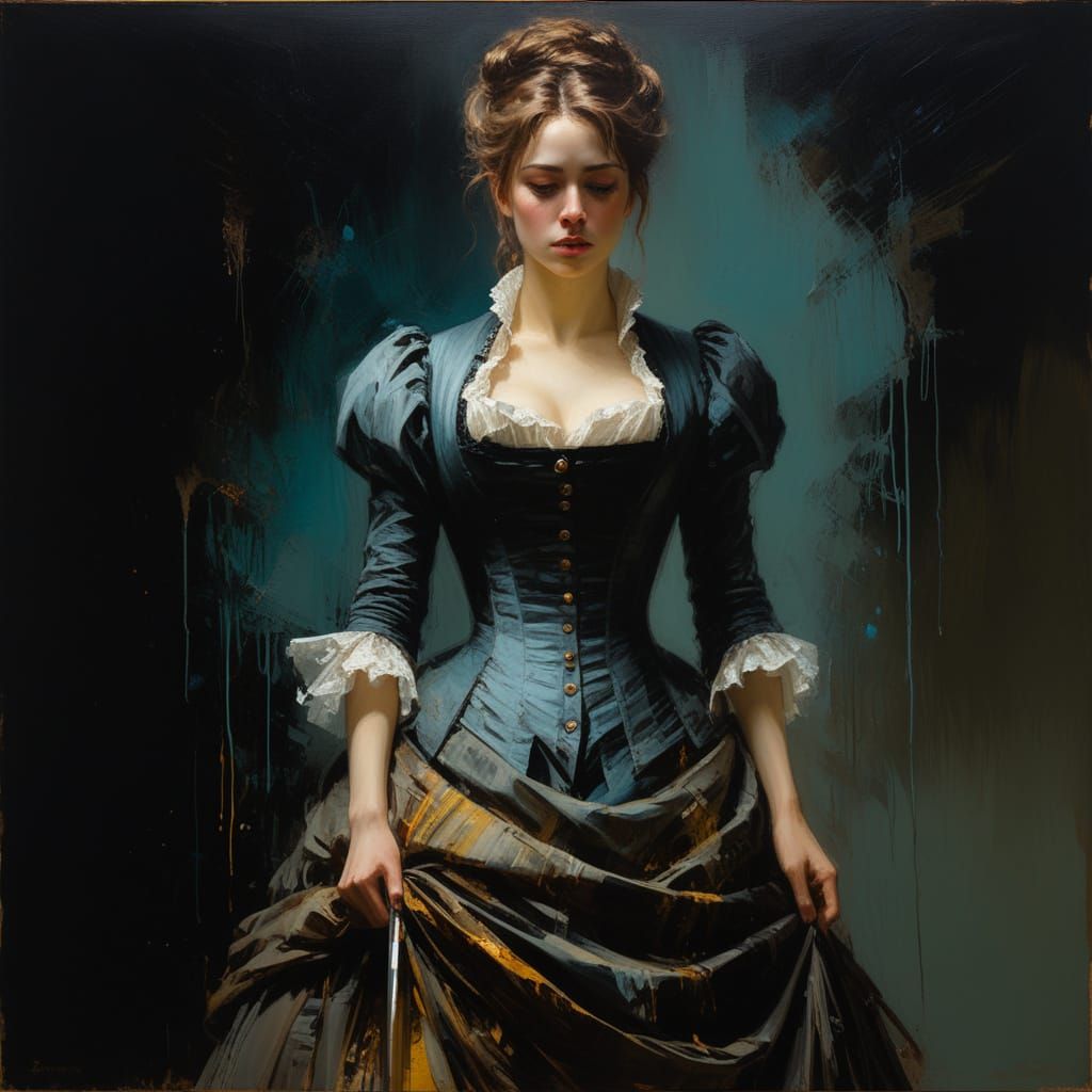 Victorian Woman Expressing Intense Emotion in Dramatic Light