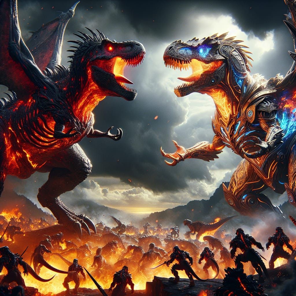Epic T-Rex Battle Digital Matte Painting