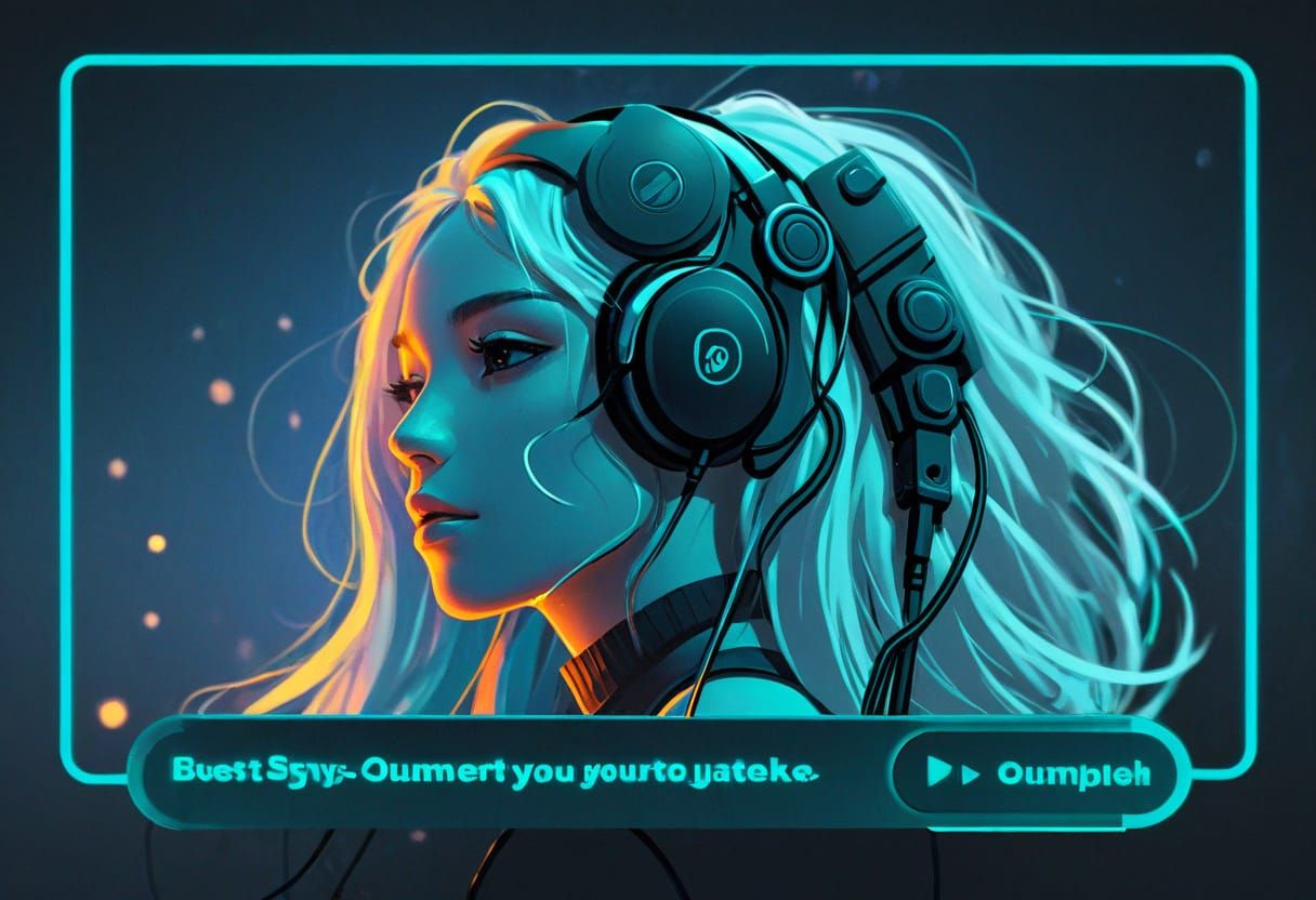 Anime Style Girl with Gray Hair Enjoys Music