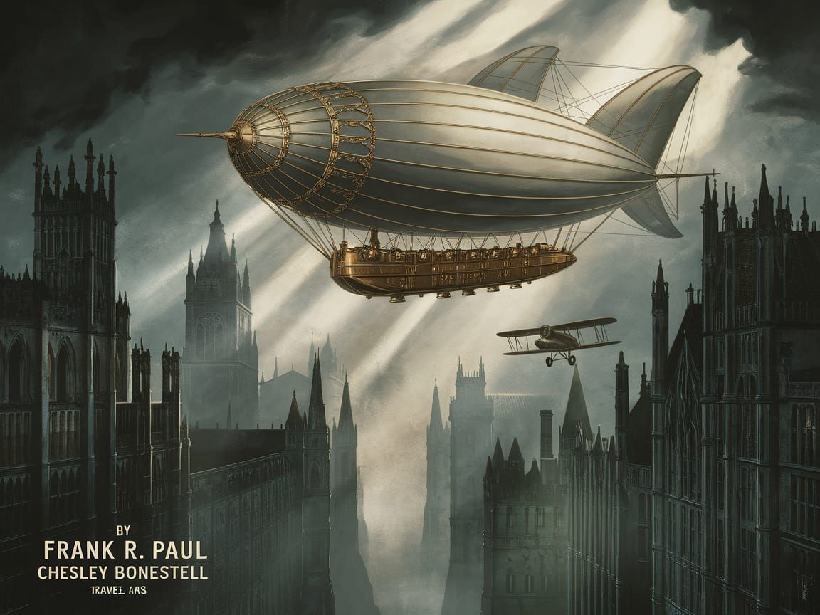 Majestic Airship Above Foggy Victorian City