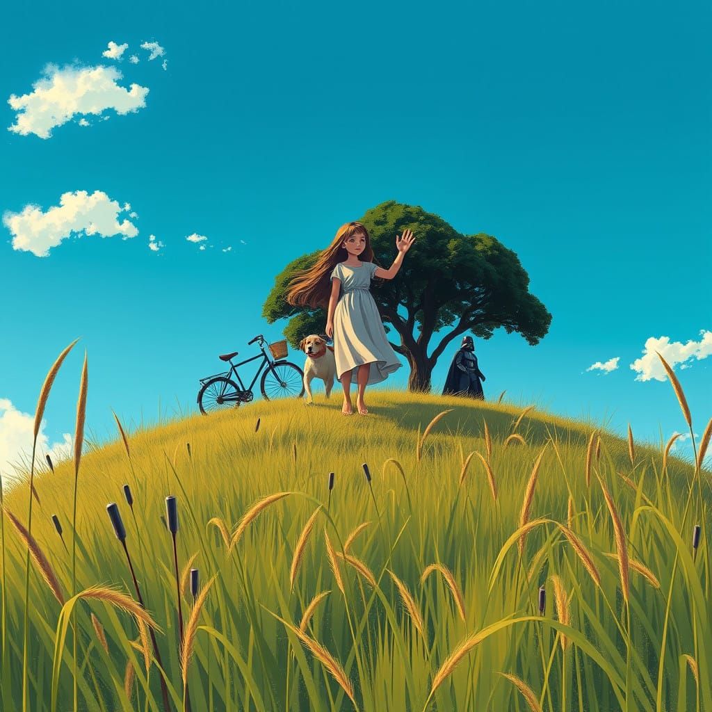 A Humorous Panoramic Scene in Oil Painting Style