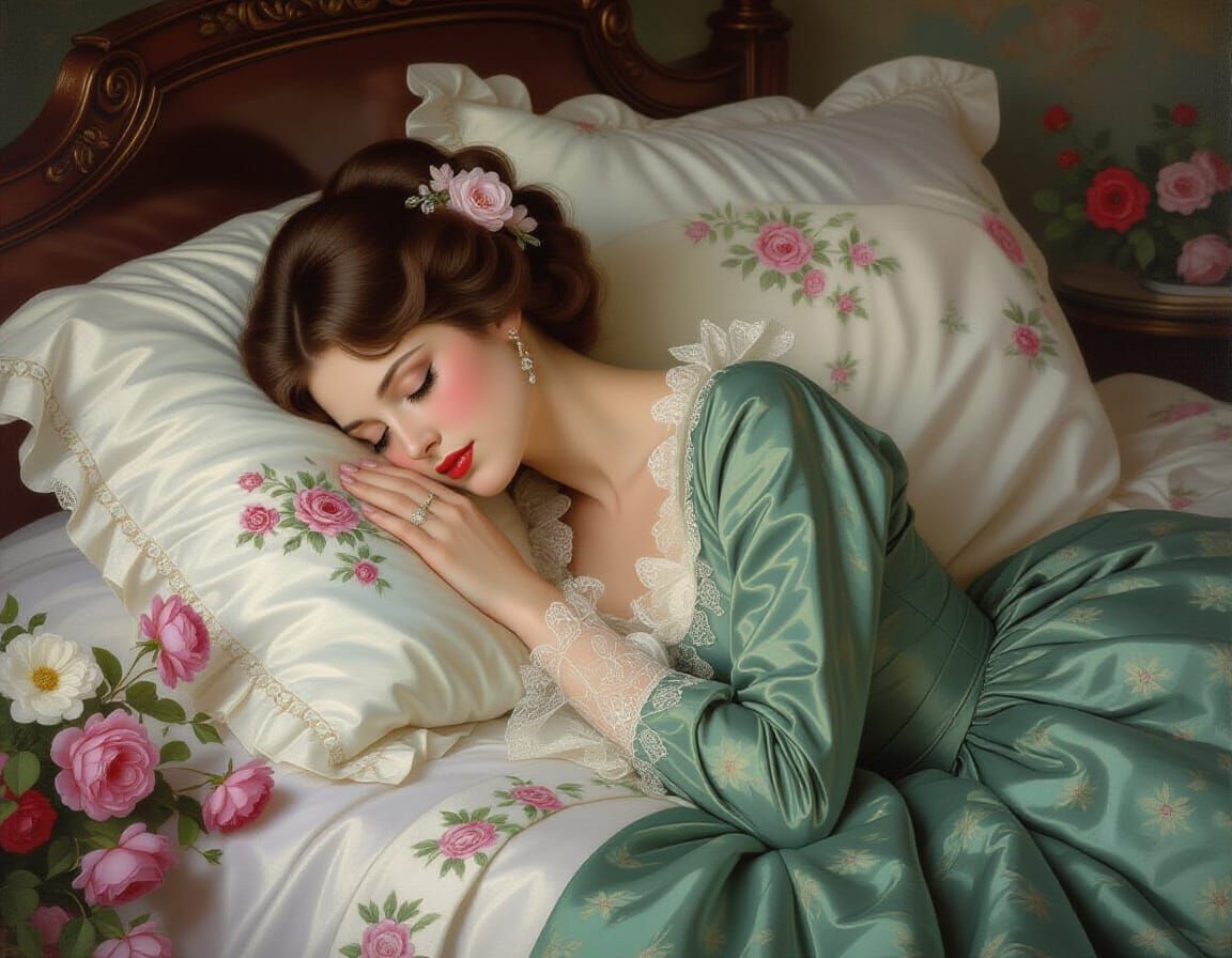 Victorian Woman Sleeping, Diamond Painting Style