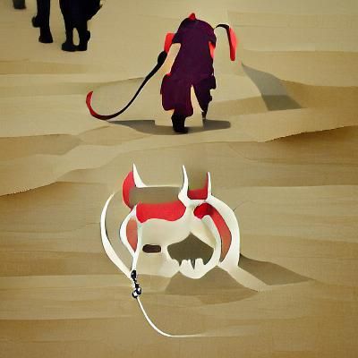 Minimalist Demon on Leash Illustration