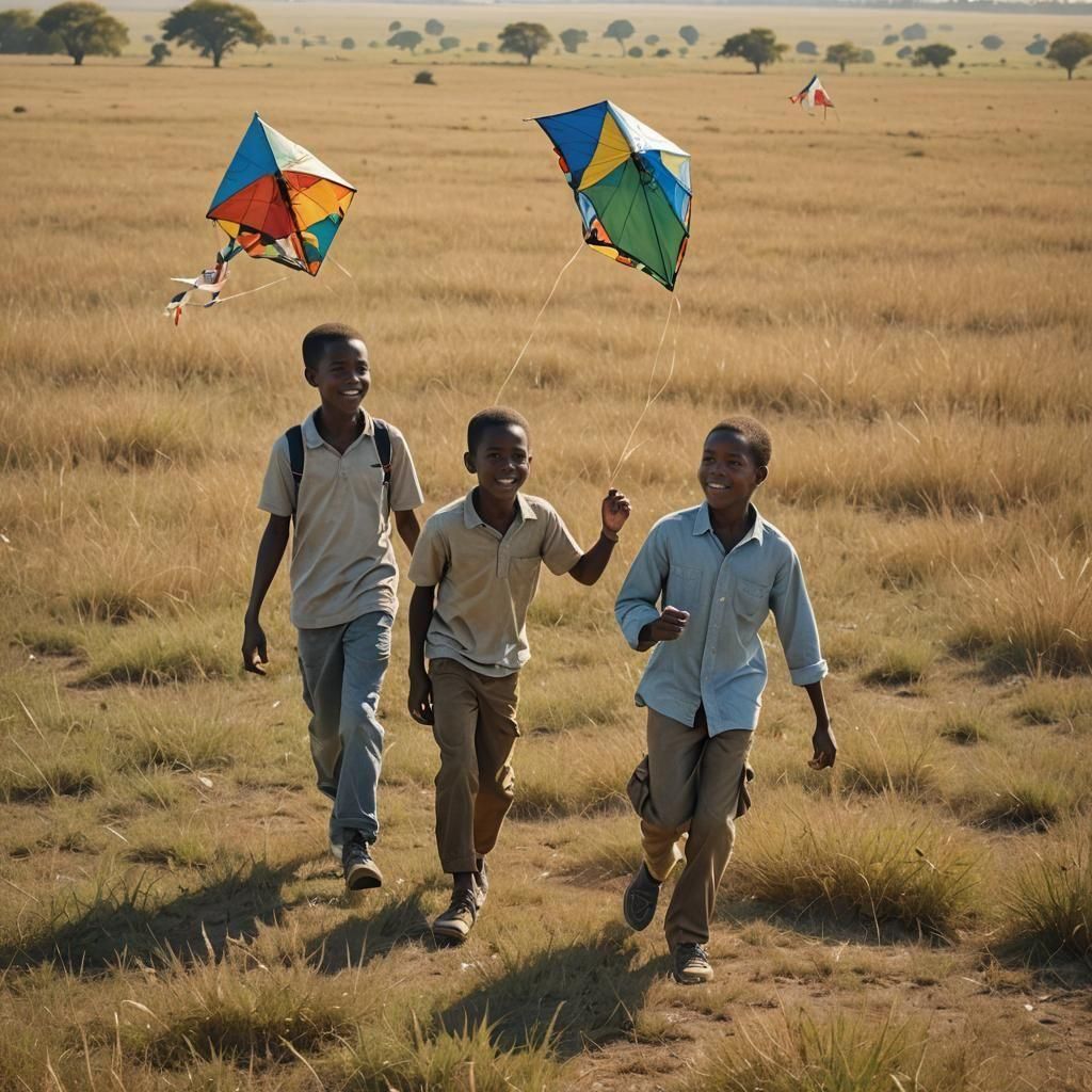 Boys Flying Kites: Realistic Documentary Photography
