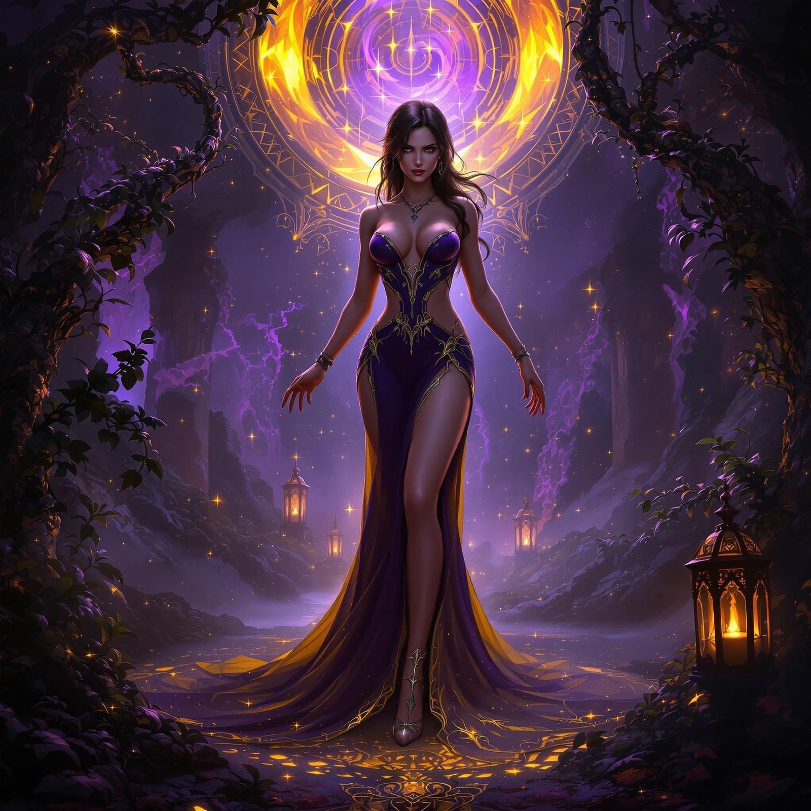 Lara Croft in Dark Fantasy Gown, Digital Art