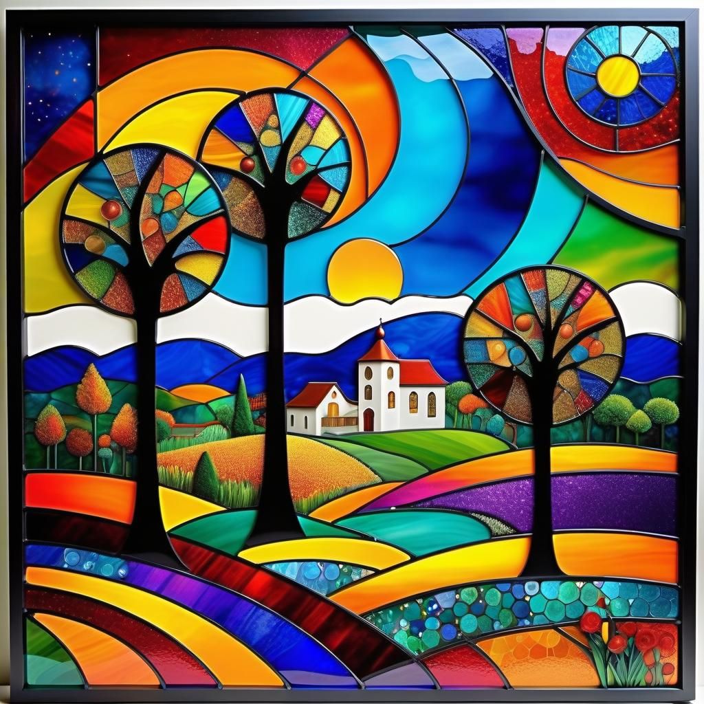 Stained Glass Abstract with Geometric Bauhaus Elements