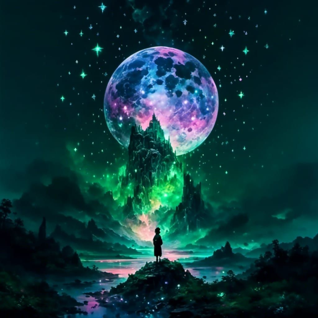 Crying Moon Man in Cosmic Disneycore Dream