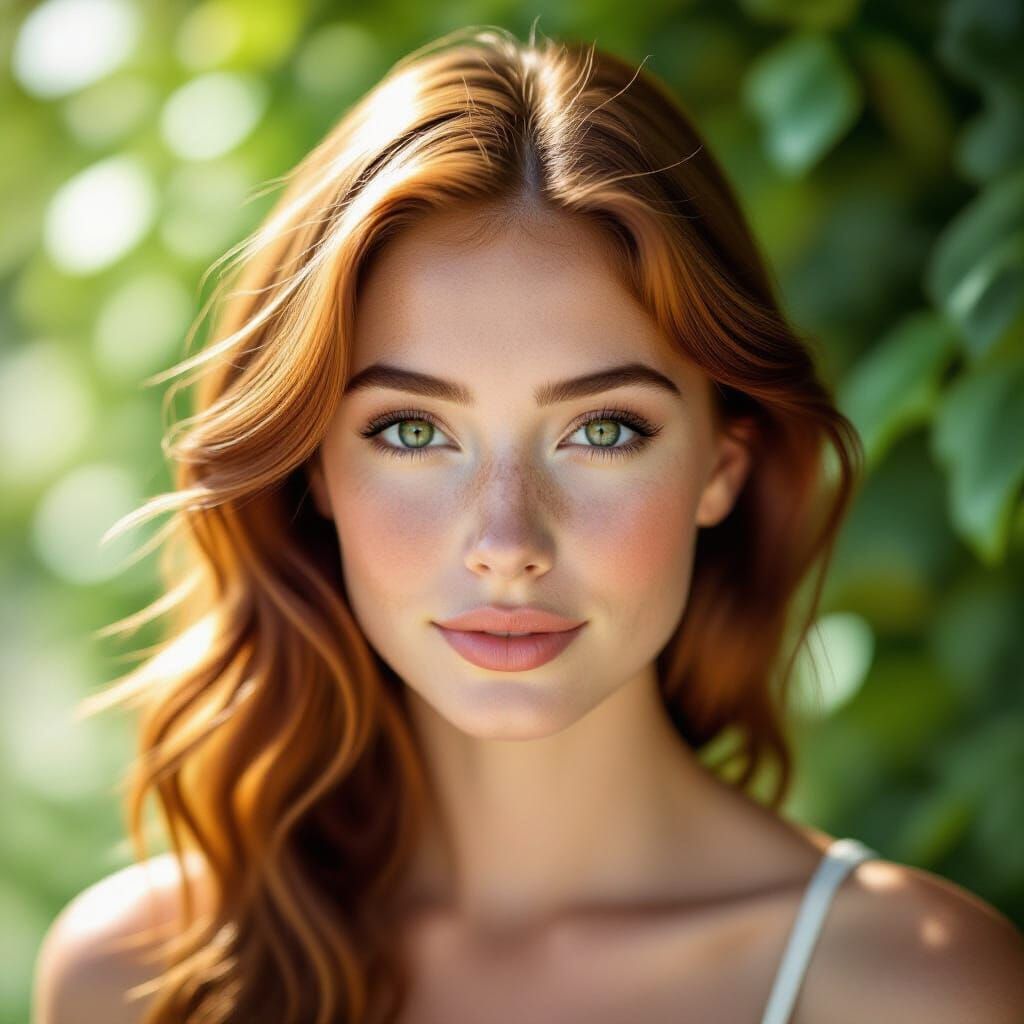 Hyperrealistic Portrait of Lily with Auburn Hair and Freckle...