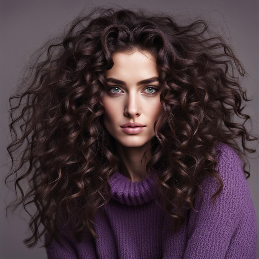 Portrait of a Beautiful Woman with Curly Hair