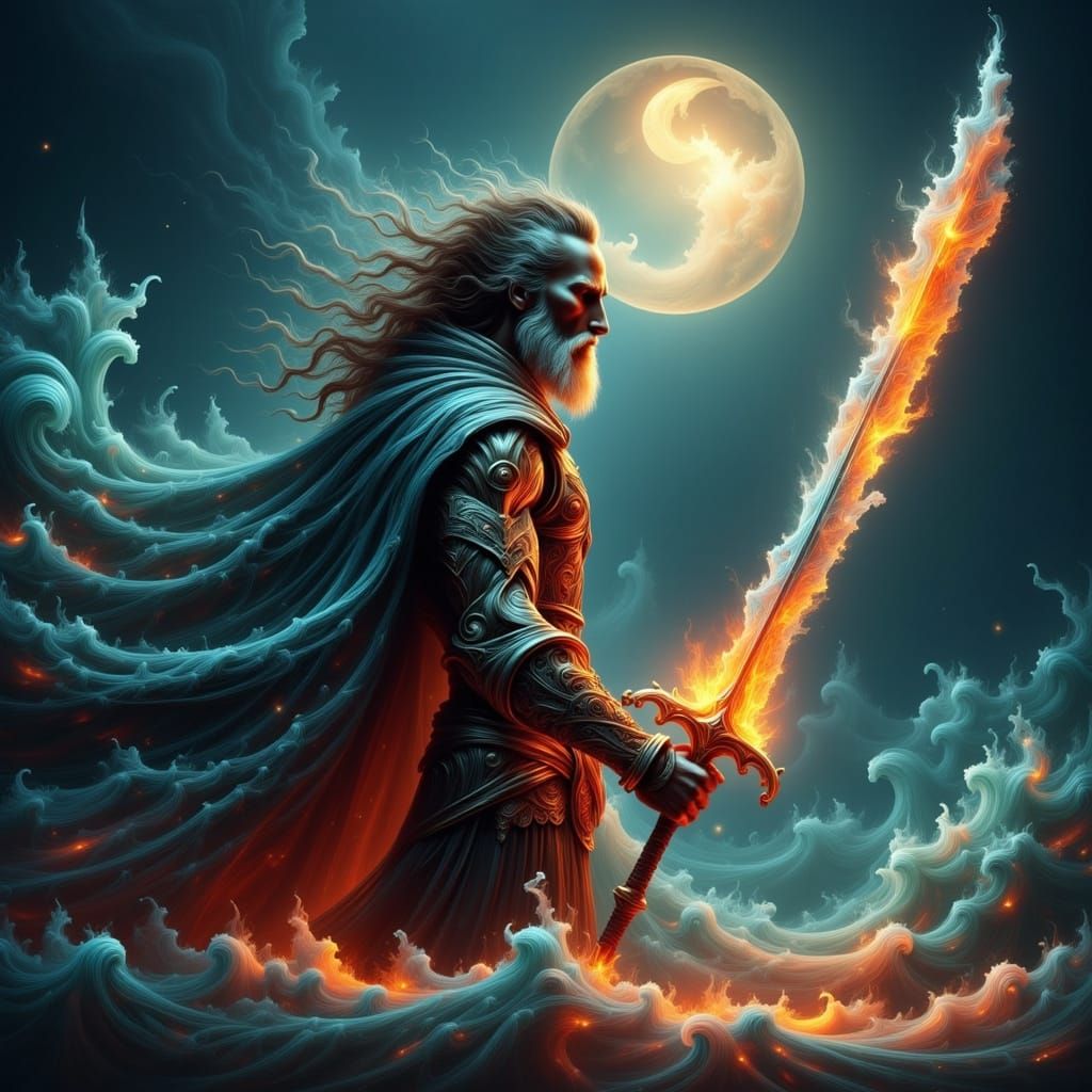 An ancient sword made of clear ice, fire burning <lora:fromflame:1.0> inside the blade, <lora:Ethereal Magic Flux:1.0> m...