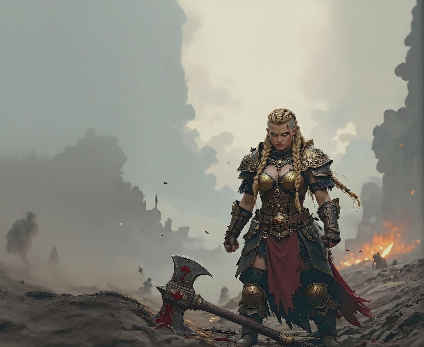 Dwarf Paladin's Fury: Battlefield Matte Painting