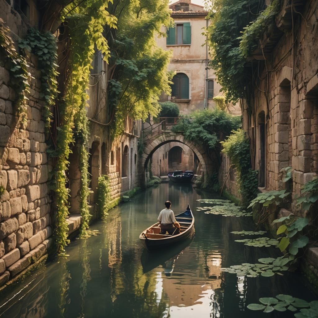 Dreamy Canal Scene in Soft Warm Light
