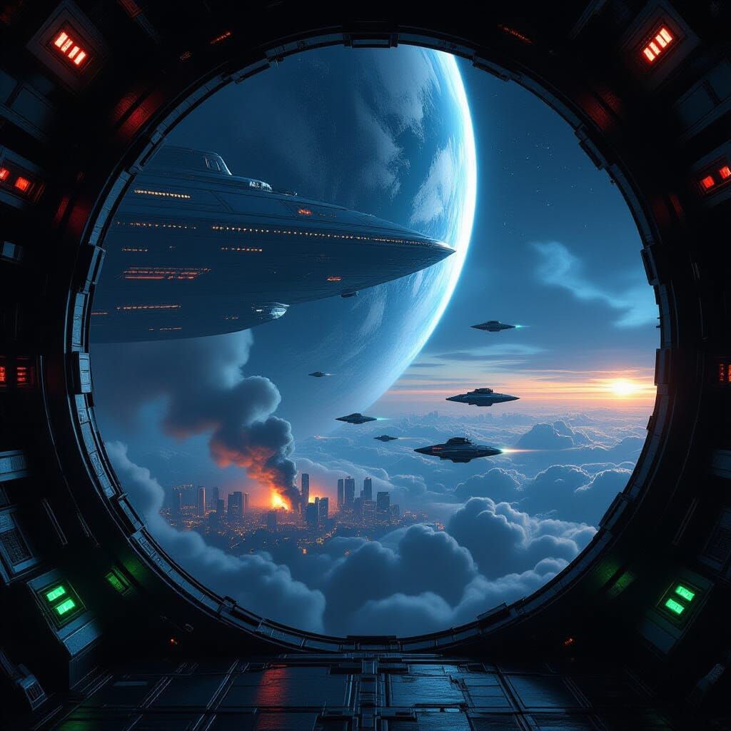 Earth Under Alien Invasion From Mothership Window