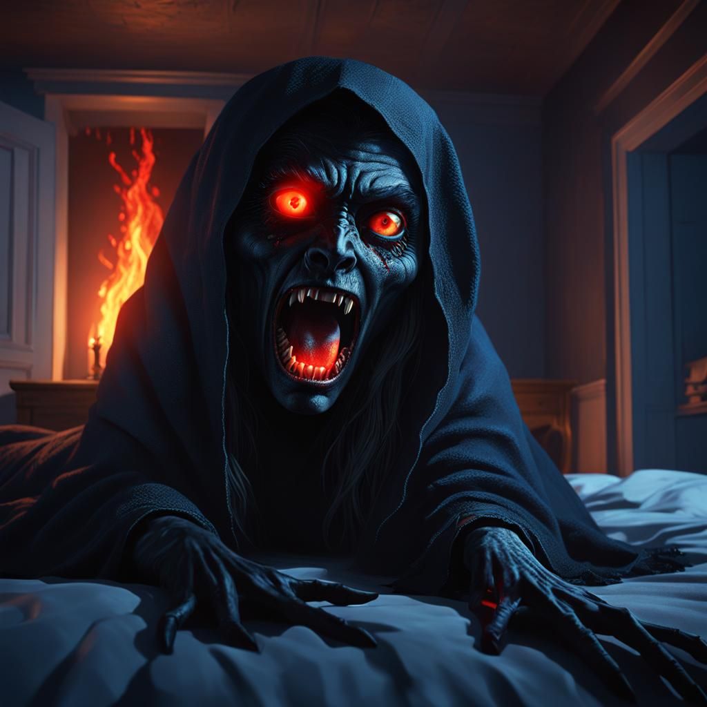 Terrifying Shadow Demon Crouching in Bedroom Corner