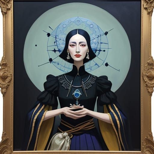 Surrealist Goddess in Silk Tunic with Murano Pearls, Dreamli...