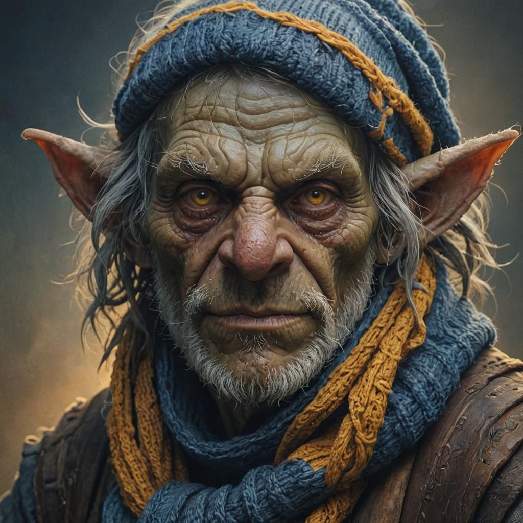 Goblin Alchemist Portrait with Woodcut Linework