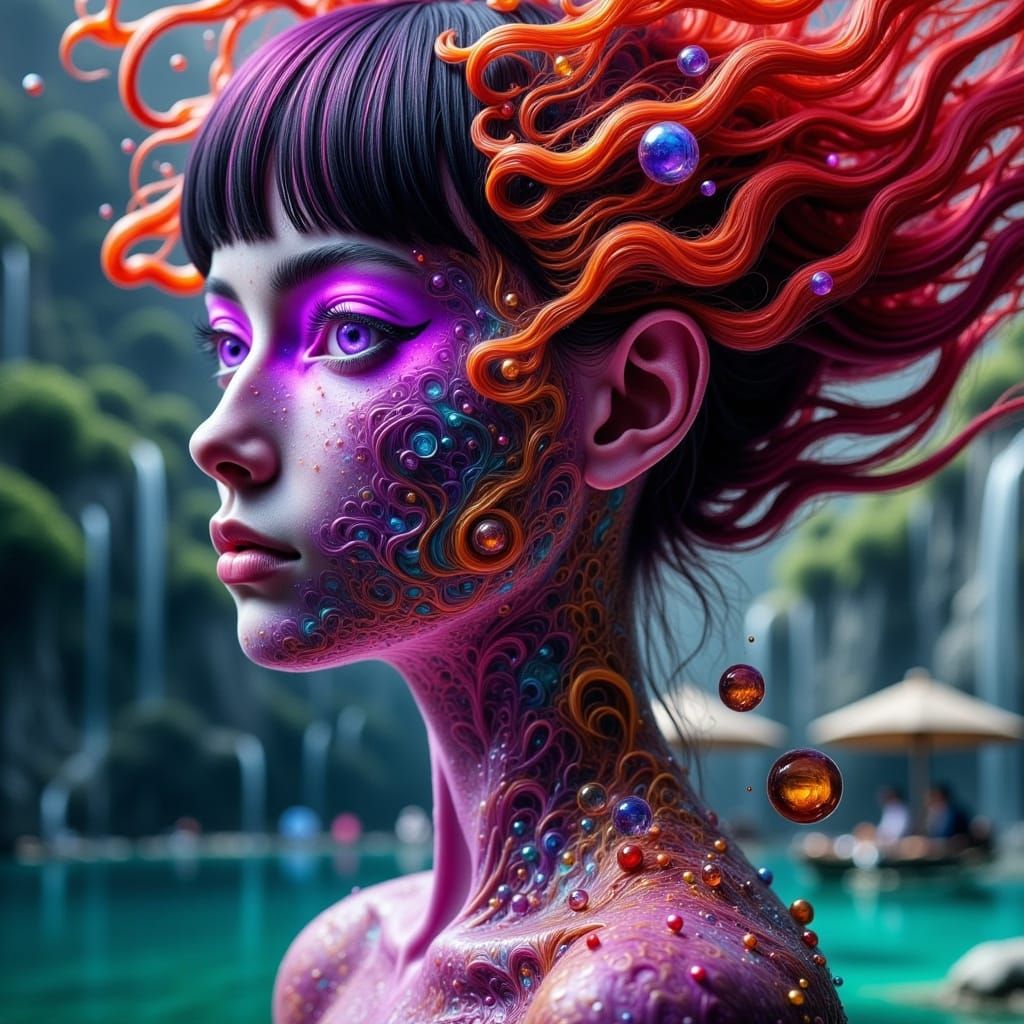 whimsical High red Hairstyle blowing