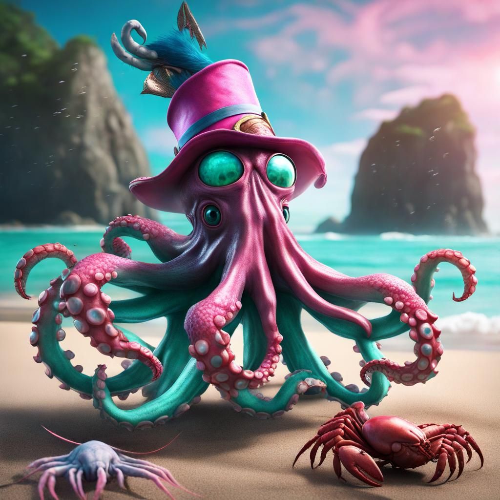Cthulhu Oversees Octopus Juggling Lobsters: Matte Painting