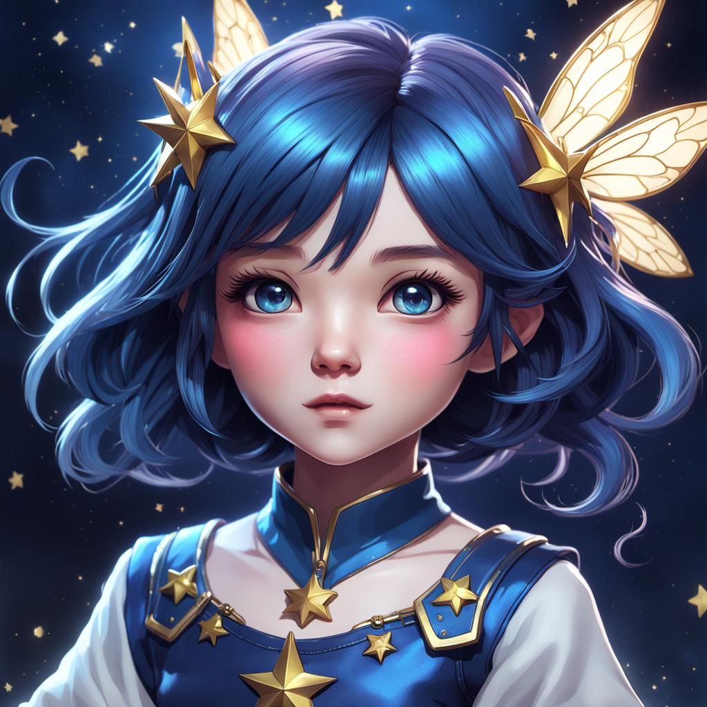 Chibi Star Fairy Portrait in Art Nouveau Style