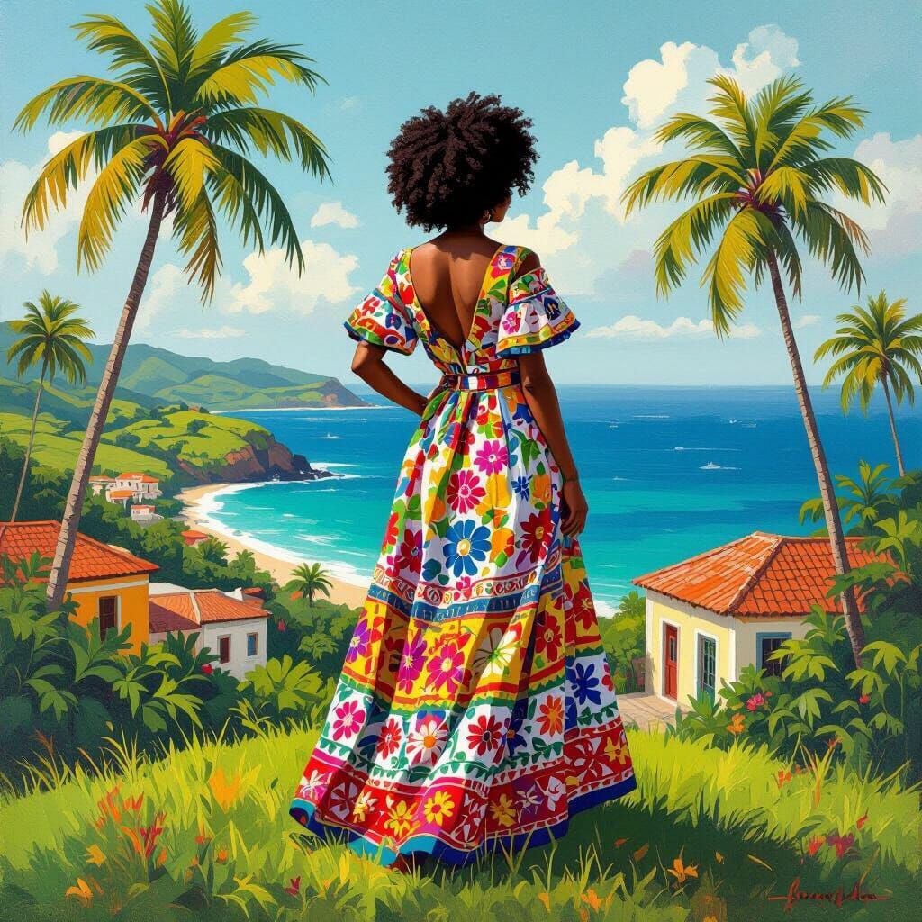 Afro-Latina Woman Overlooking Puerto Rico, Portrait Art