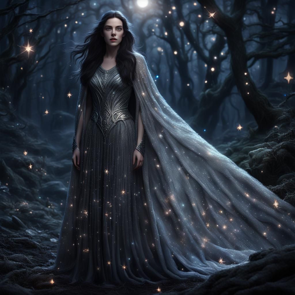 Fantasy Portrait of Woman in Starry Forest