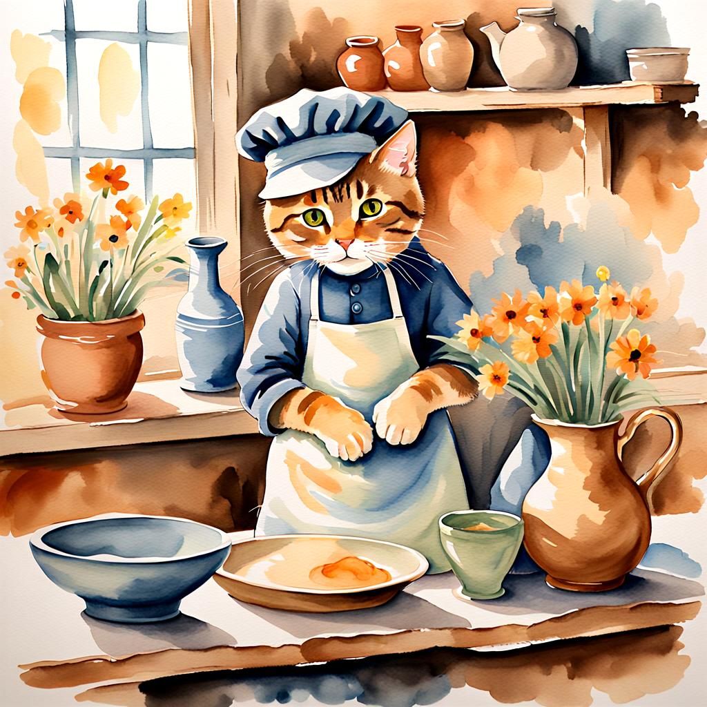 Cat Potter Creates Vase in Whimsical Watercolor