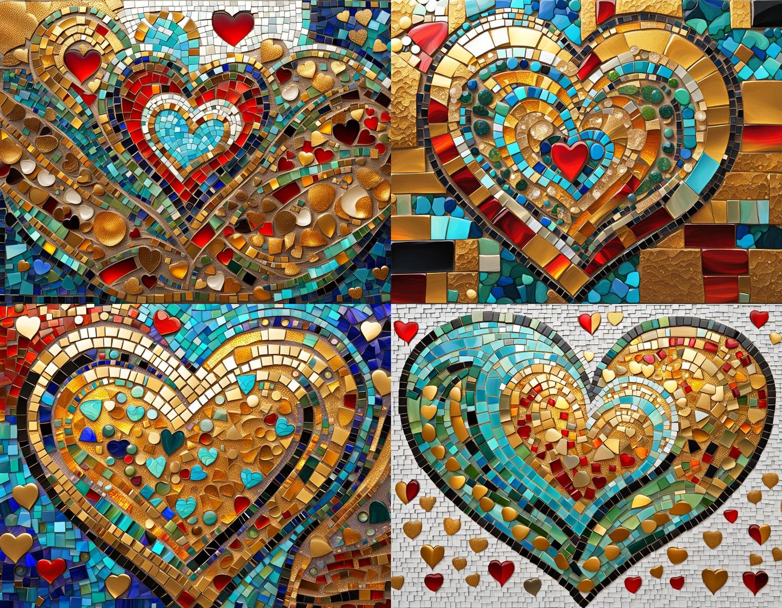 Heart of Gold Whimsical Abstract Mosaic Art