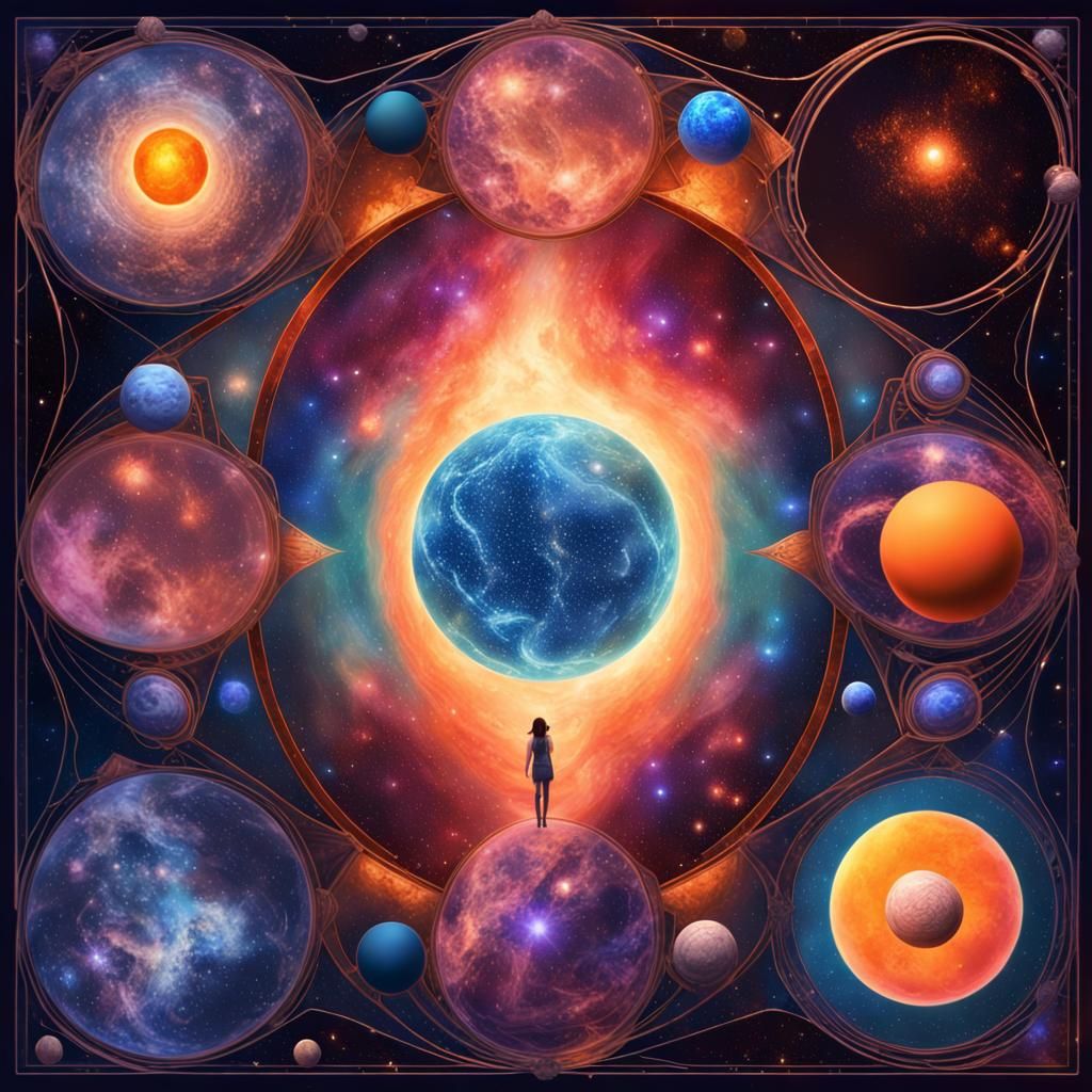 Cosmic Girl Floating in Indigo Starry Depths