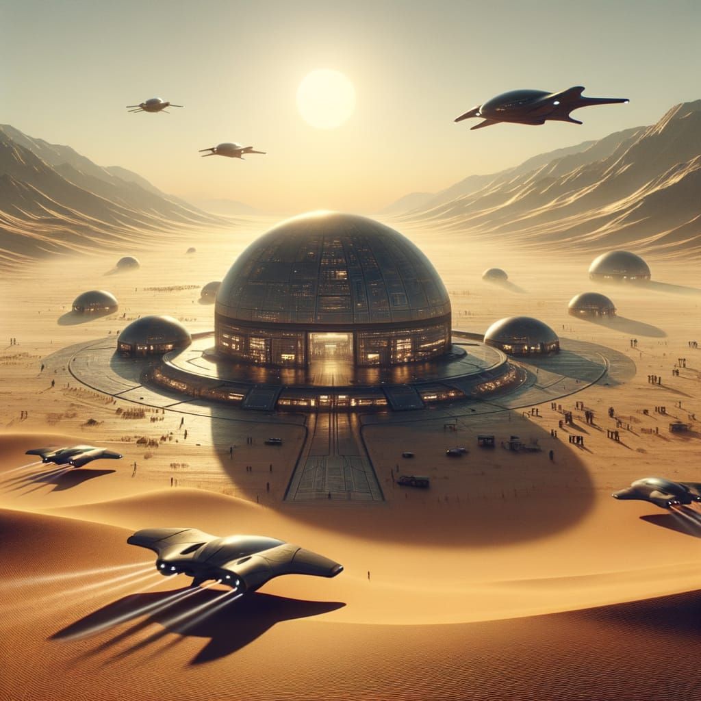 Futuristic Desert Dome Home with Flying Cars