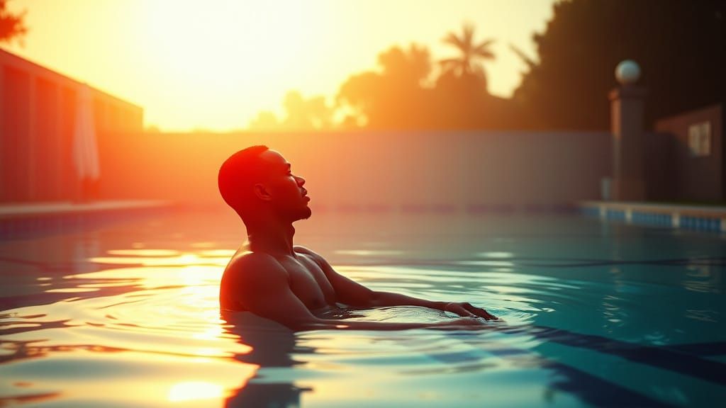 Black Man in Pool with Cinematic Anime Style