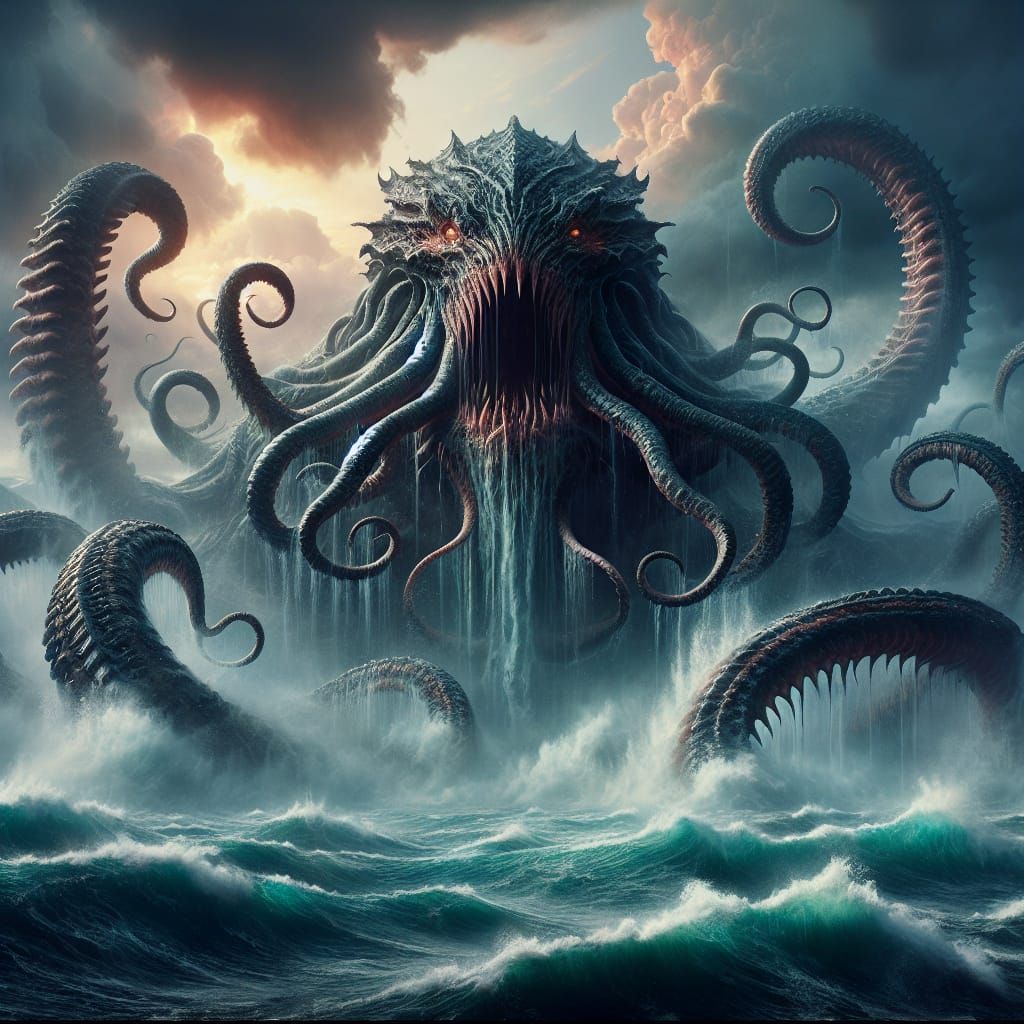 Epic Kraken Emerges from Stormy Ocean
