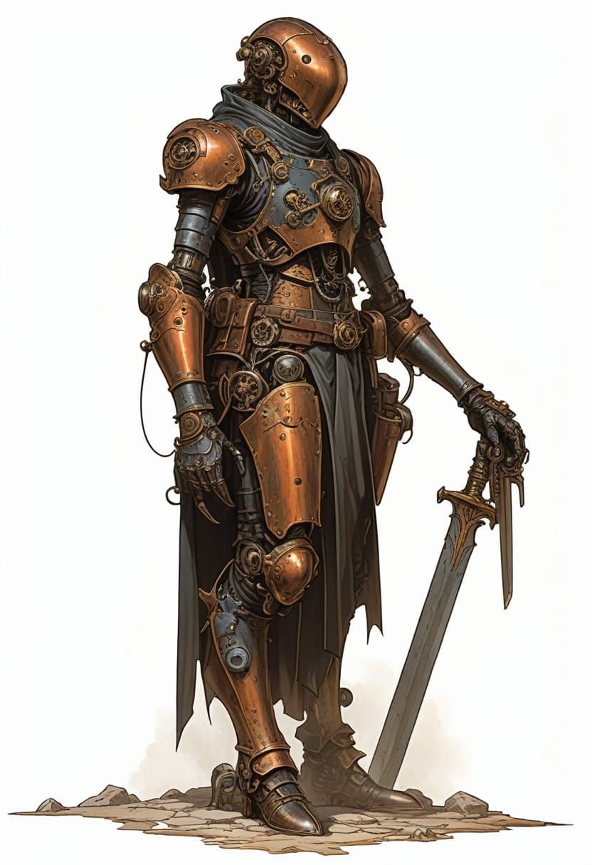 Steampunk Clockwork Knight in Heroic Fantasy Style