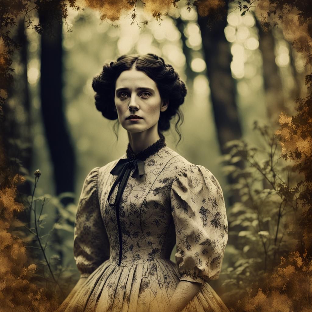 Victorian Lady Portrait with Ink Splatters