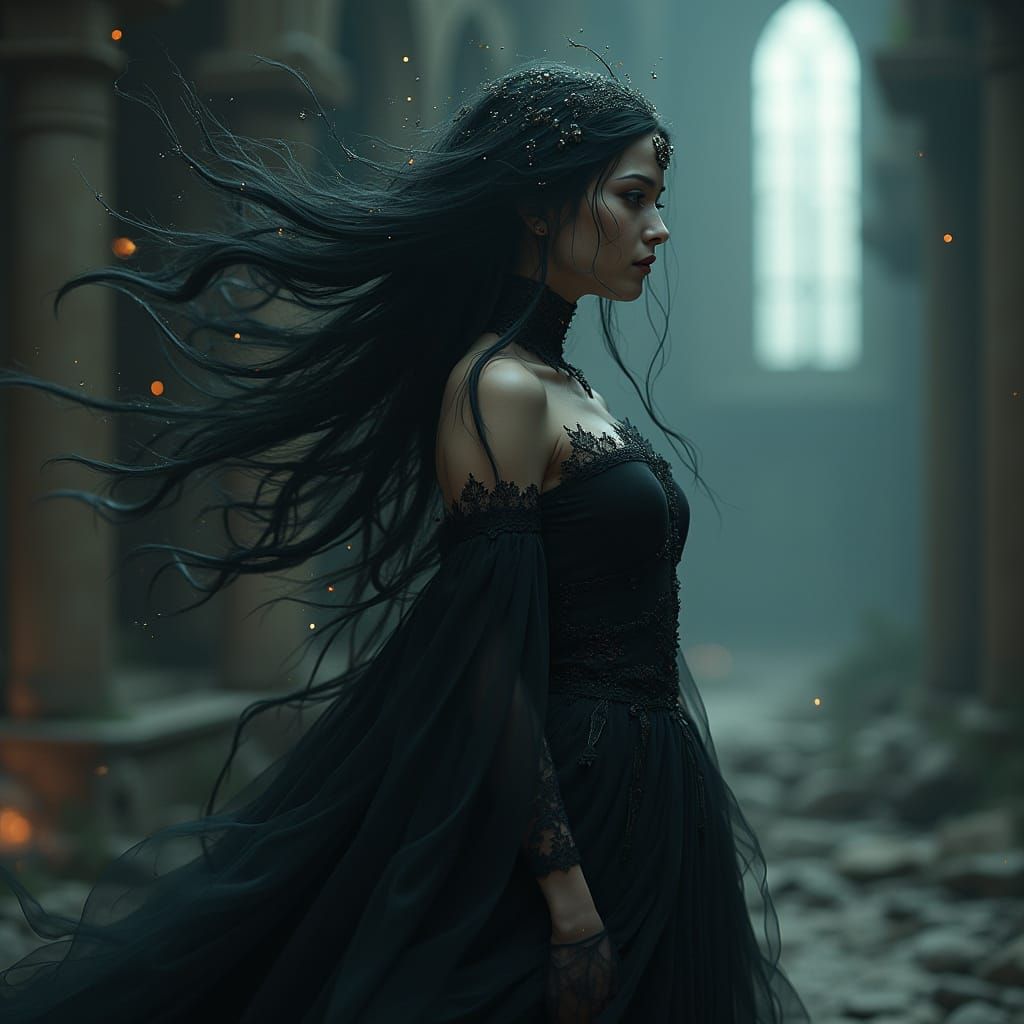 Mystical Gothic Woman in Ethereal Transformation