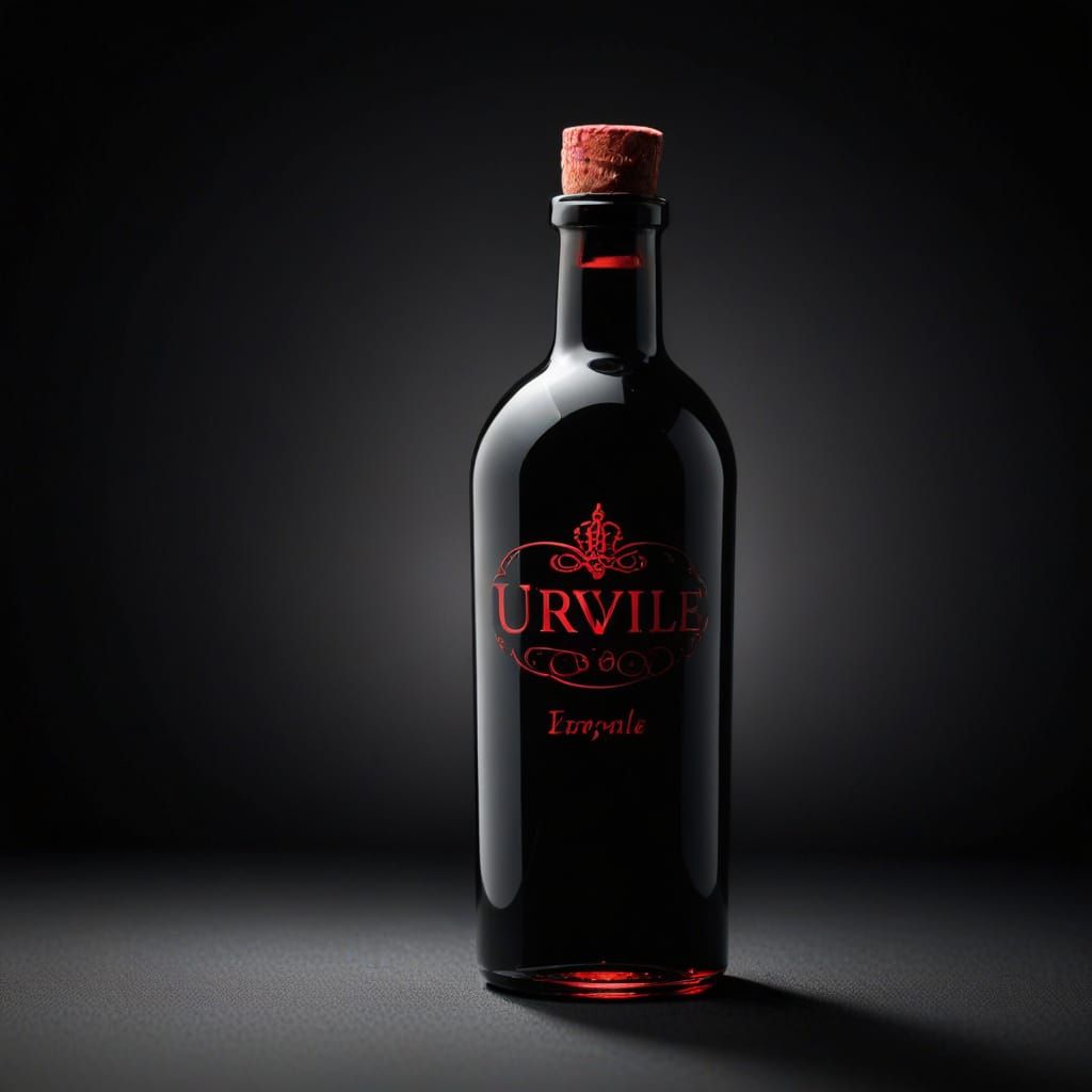 Medieval Black Glass Bottle with Red Cork in Elegant Minimal...